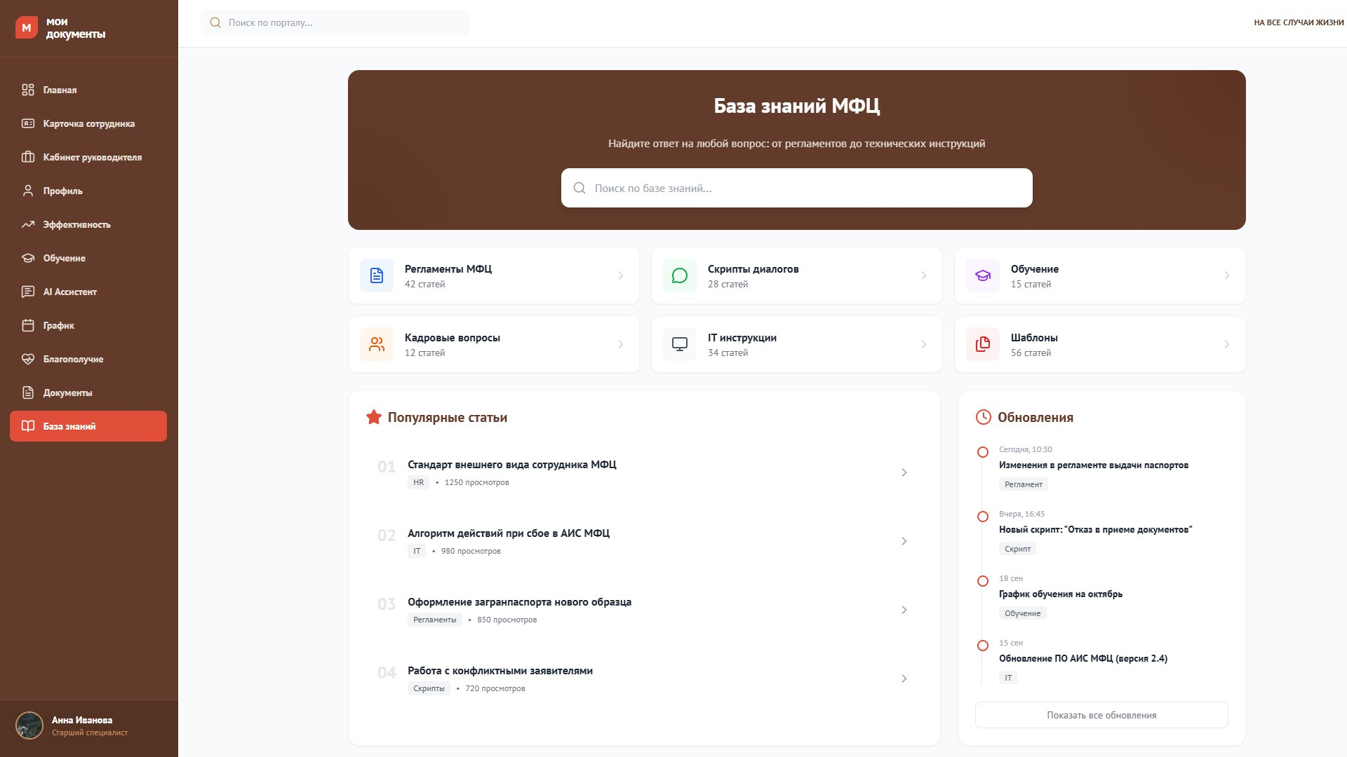 Корпоративный портал МФЦ — база знаний